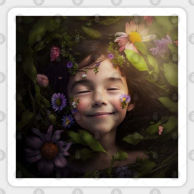 A Happy Young Child Surrounded by Flowers Sticker by daniel4510